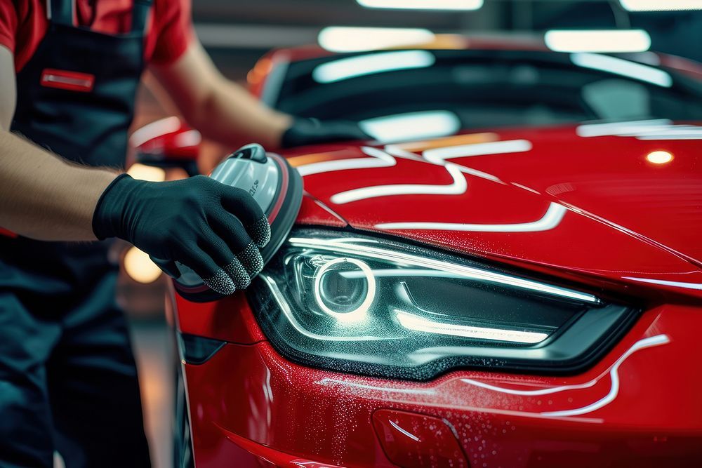 Home professional detailing a car in car studio vehicle adult hand.